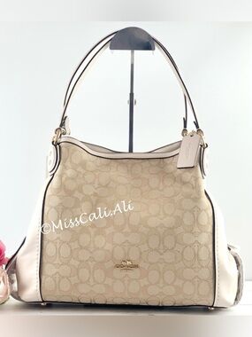 NWT COACH Edie 31 Signature Jacquard Shoulder Bag Leather Purse